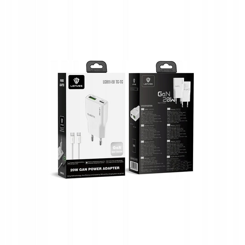 LENYES Ładowarka sieciowa GaN 20 W 1x USB-A + 1x USB-C LCH11 EU TC-TC