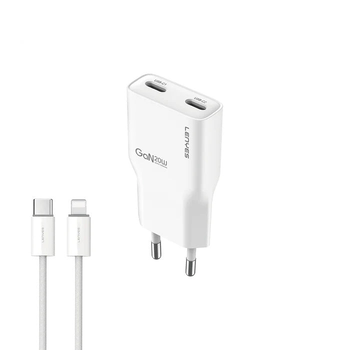 LENYES Ładowarka sieciowa GaN 20 W, 2x USB-C LCH15 EU TC-I