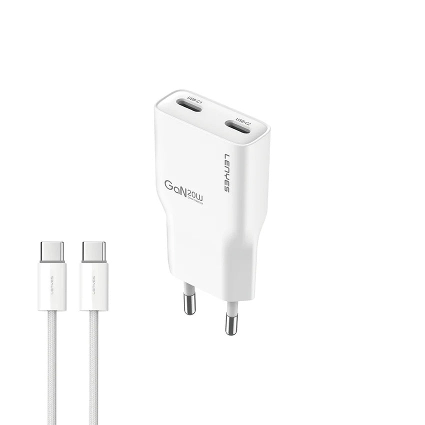 LENYES Ładowarka sieciowa GaN 20 W, 2x USB-C LCH15 EU TC-TC