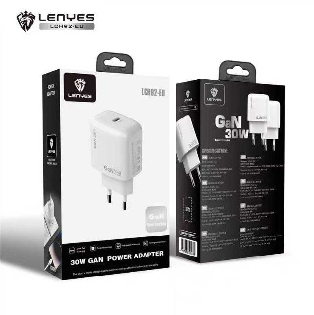 LENYES Ładowarka sieciowa GaN 30 W 1x USB-C LCH92 EU TC-TC