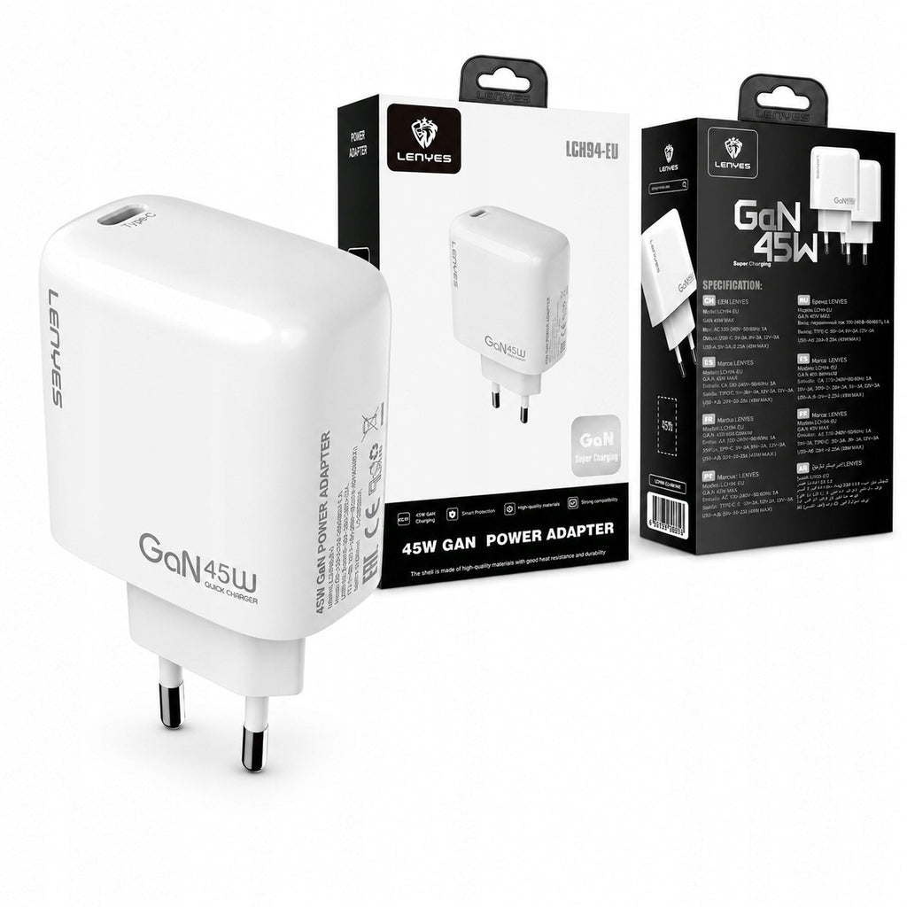 LENYES Ładowarka sieciowa GaN 45 W, USB-C + USB-A LCH94 EU TC-TC