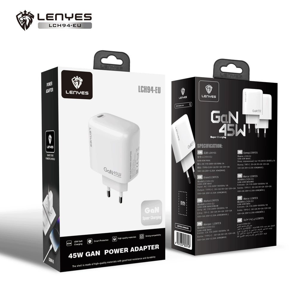 LENYES Ładowarka sieciowa GaN 45 W, USB-C + USB-A LCH94 EU TC-TC