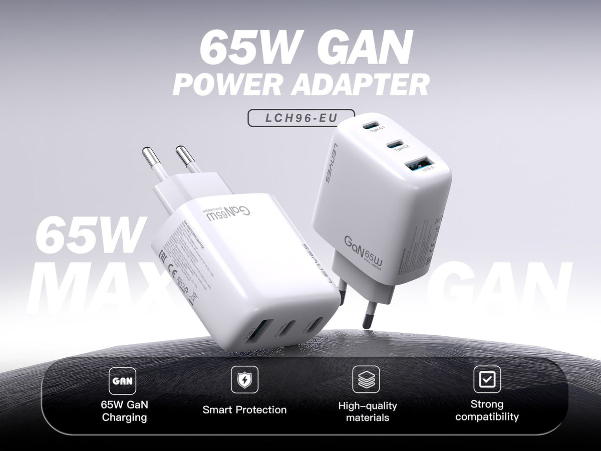 LENYES Ładowarka sieciowa GaN 65 W, 3 porty LCH96 EU TC-TC