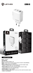 LENYES Ładowarka sieciowa GaN 65 W, 3 porty LCH96 EU TC-TC