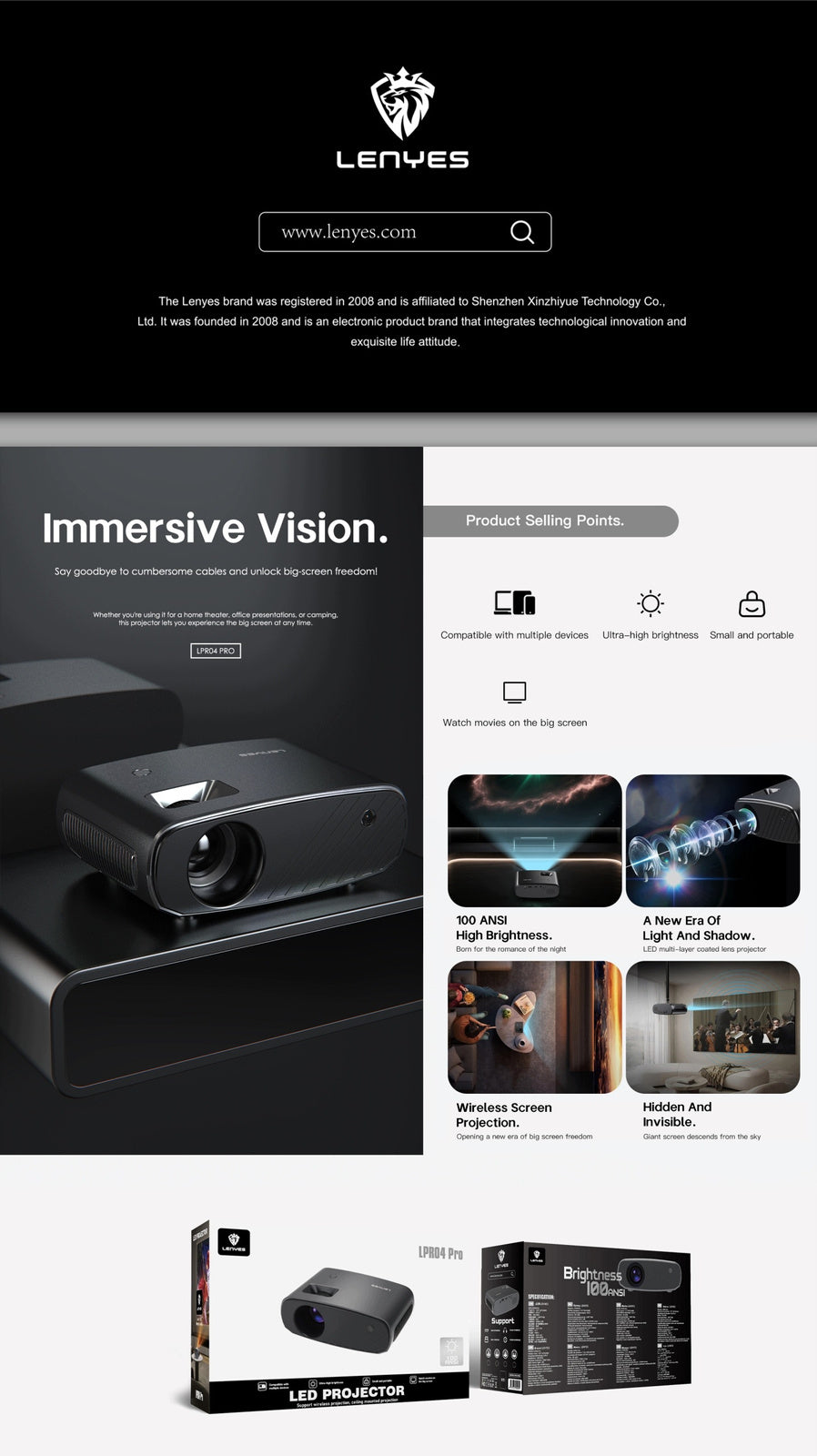LENYES Projektor LED 100 ansi, HD LPR04 Pro