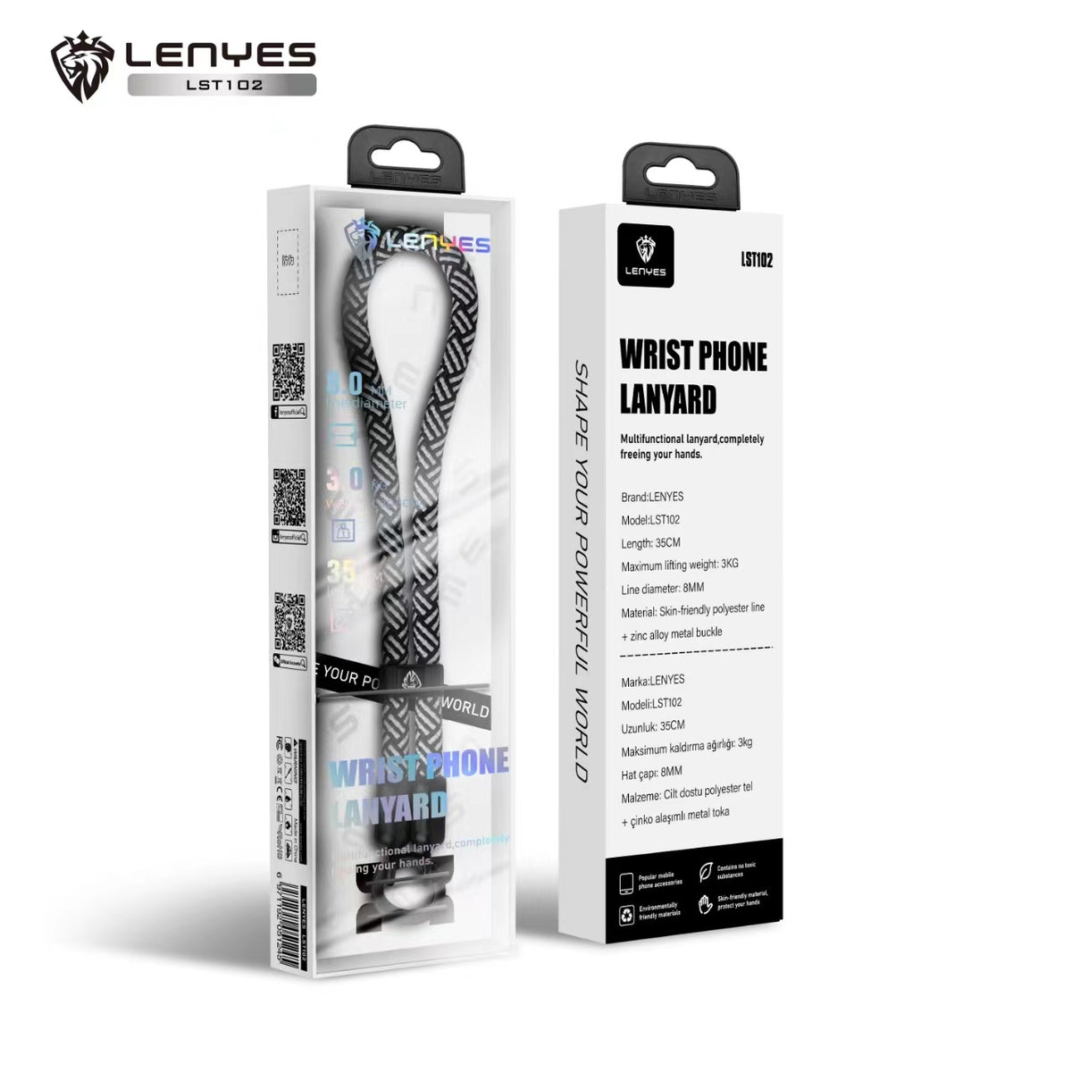LENYES Smycz do telefonu na LST102 black+white