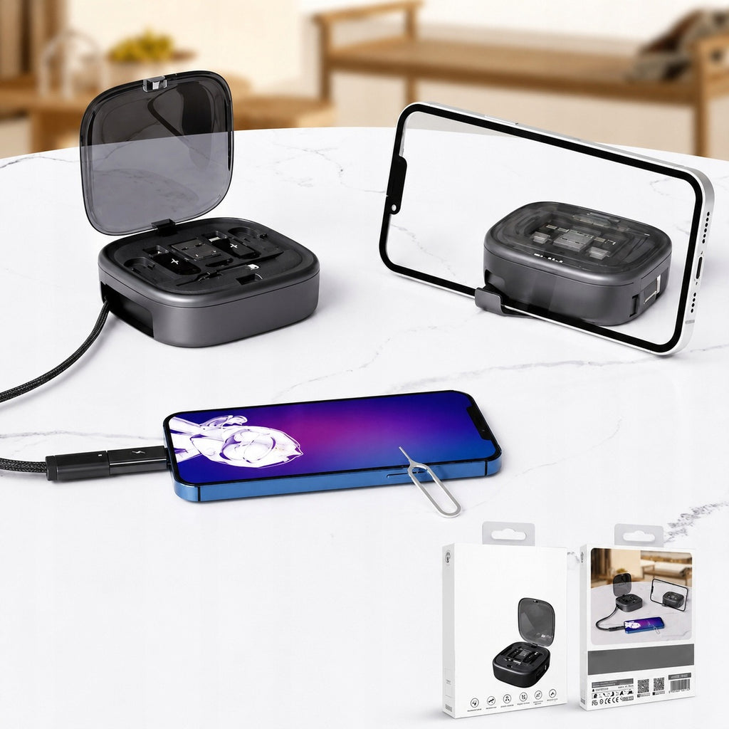 LENYES Zestaw kabli 6w1 w etui z podstawką pod telefon 60W 1,00 m LB603
