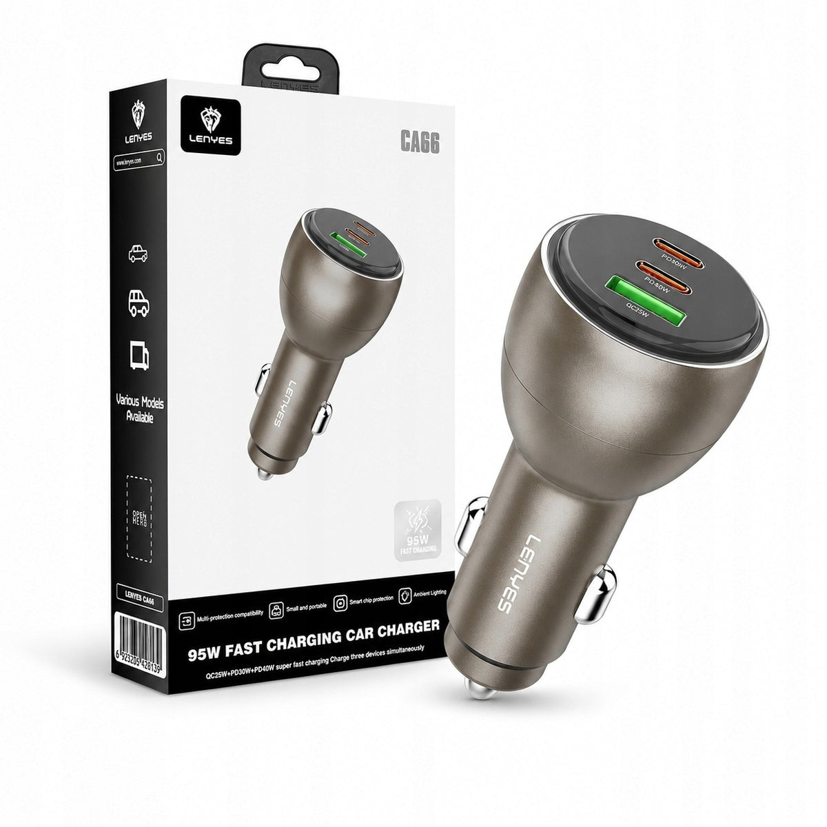 Ładowarka samochodowa LENYES CA66 95W 2x USB-C USB-A PD QC pps