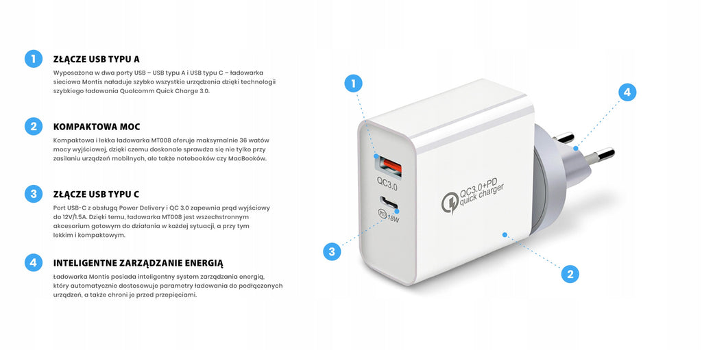 Ładowarka sieciowa MT008 , USB typ C uniwersalna 6000 mA 12 V