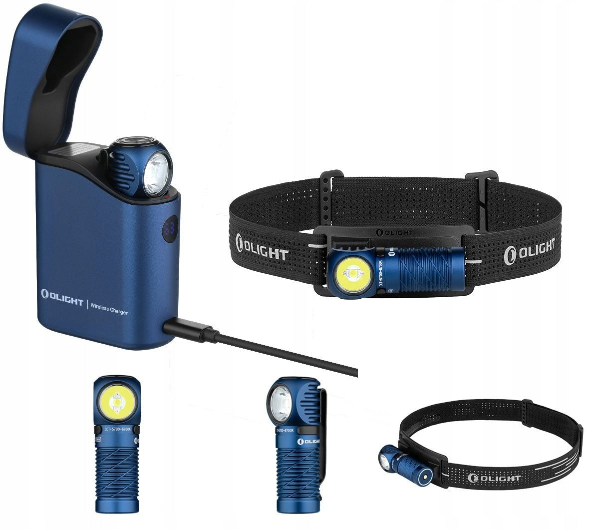 Latarka czołowa LED Olight Perun 3 Mini Premium niebieska 1250lm 160m 20dni - zestaw