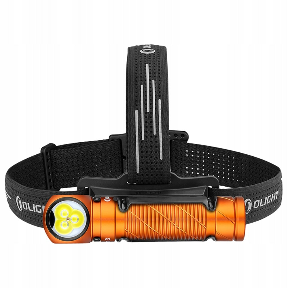 Latarka czołowa i kątowa EDC Olight Perun 3 Orange z opaską - 3000 lumenów