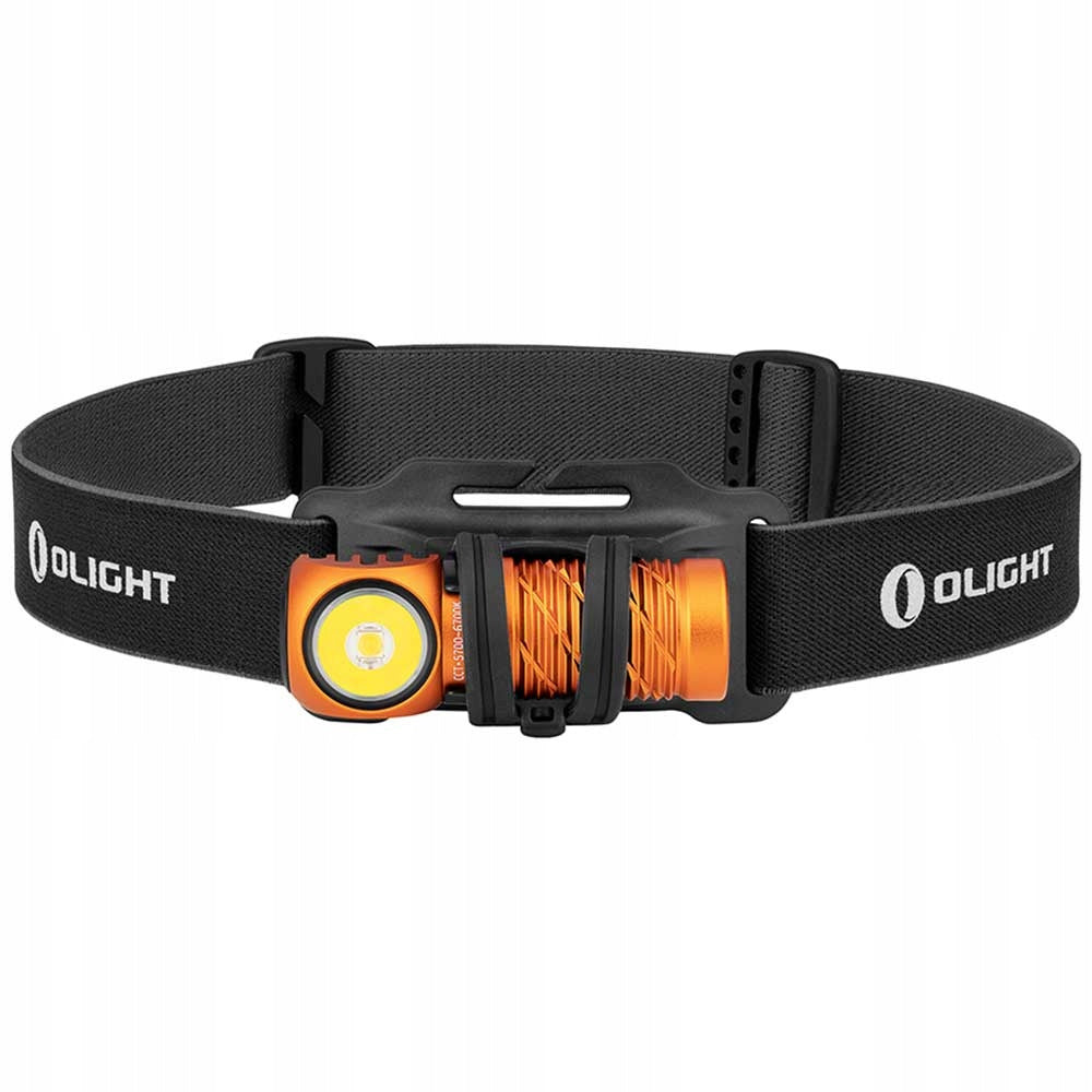 Latarka czołowa i kątowa Olight Perun 2 Mini Kit Orange z opaską - 1100 lm