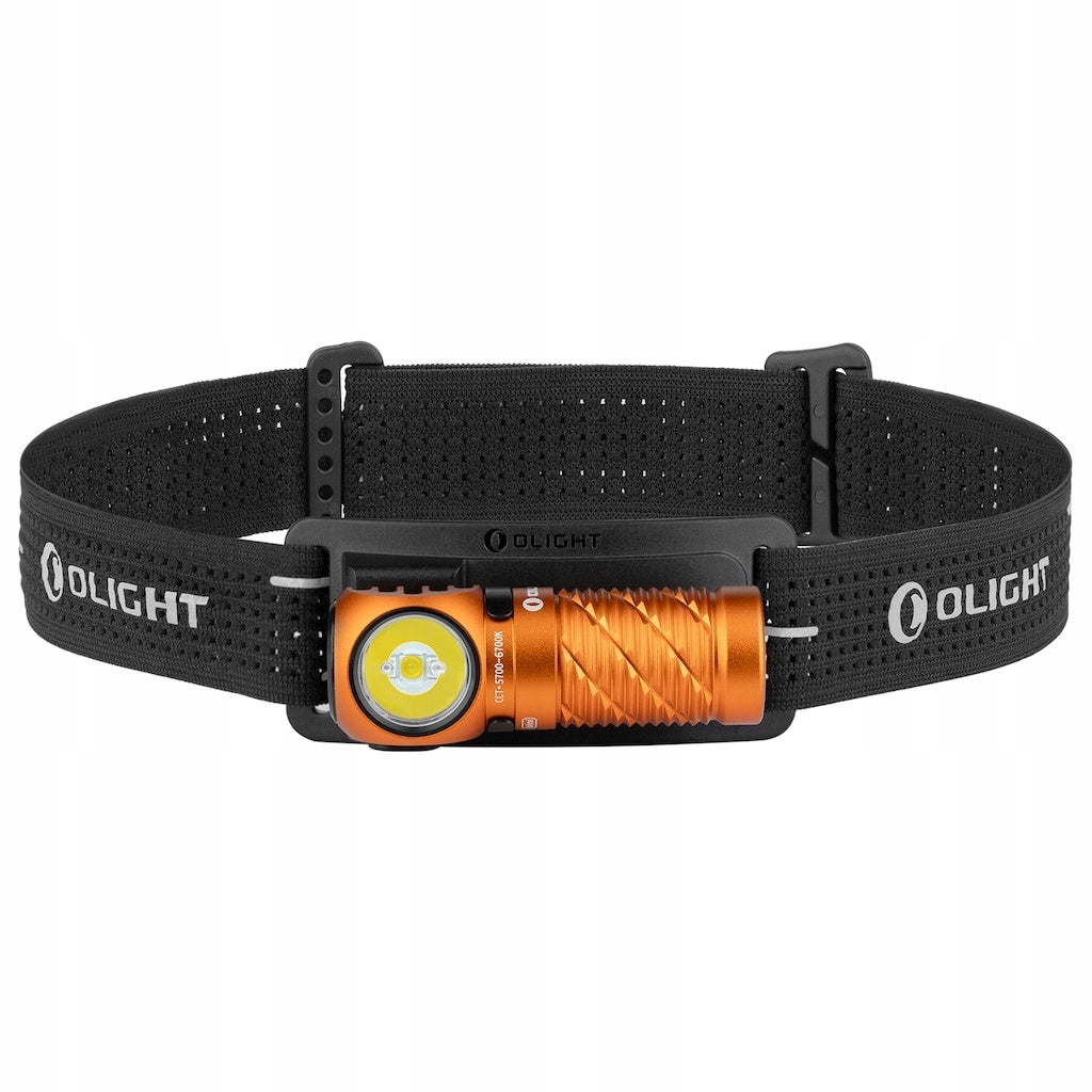 Latarka czołowa kątowa Olight Perun 3 Mini Premium Orange z opaską 1250 lm