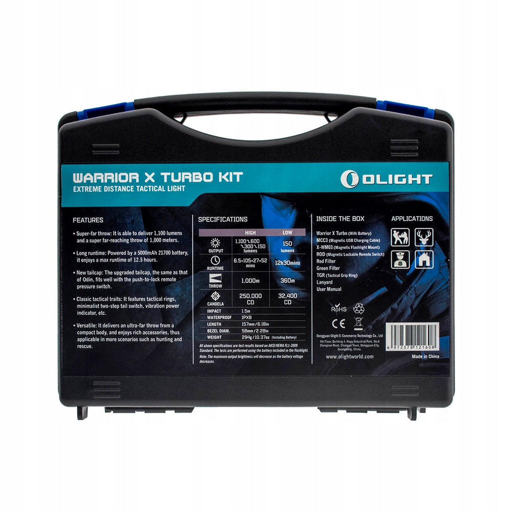 Latarka klasyczna LED Olight Warrior X Turbo kit 1100lm 1000m 12.5 min + Zestaw