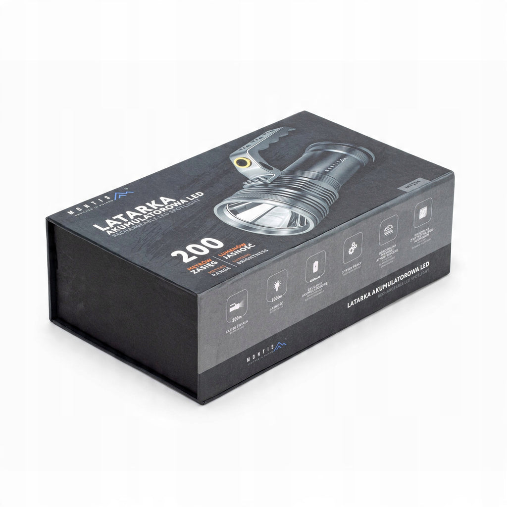 Latarka reflektor i szperacz Montis 200 lm LED 2x akumulator 18650 Li-ion