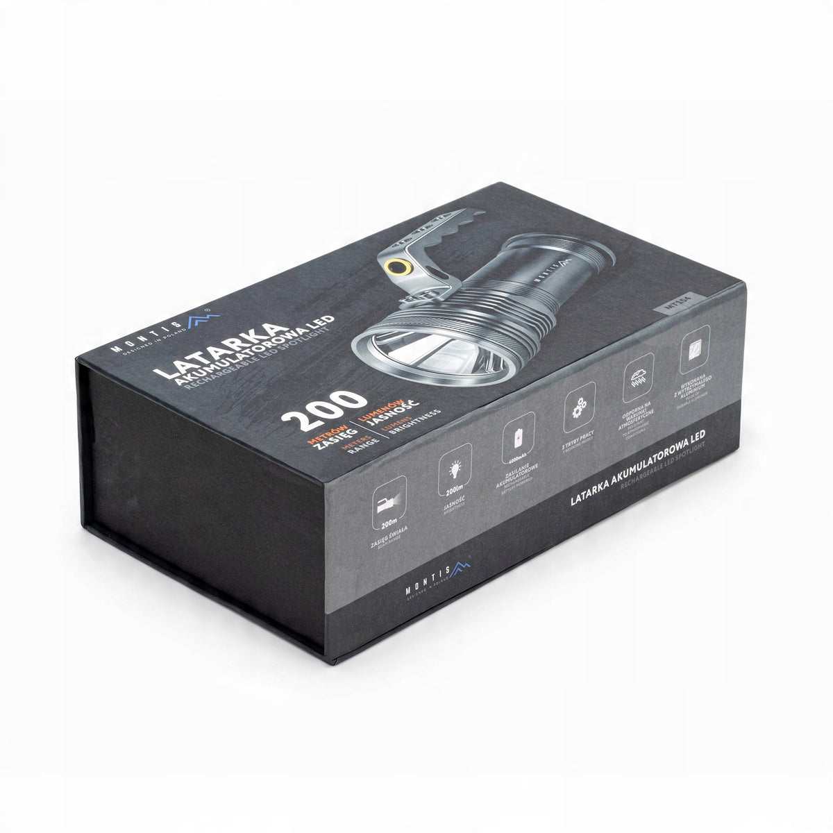 Latarka reflektor i szperacz Montis 200 lm LED 2x akumulator 18650 Li-ion