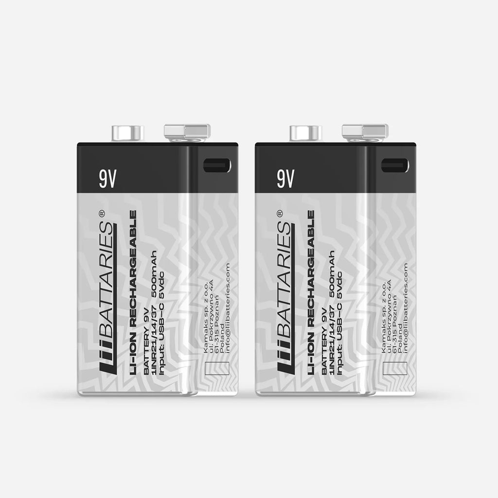 LiiBattaries mocny akumulator bateria litowo-jonowa 9V USB-C 2szt 500mAh 9V