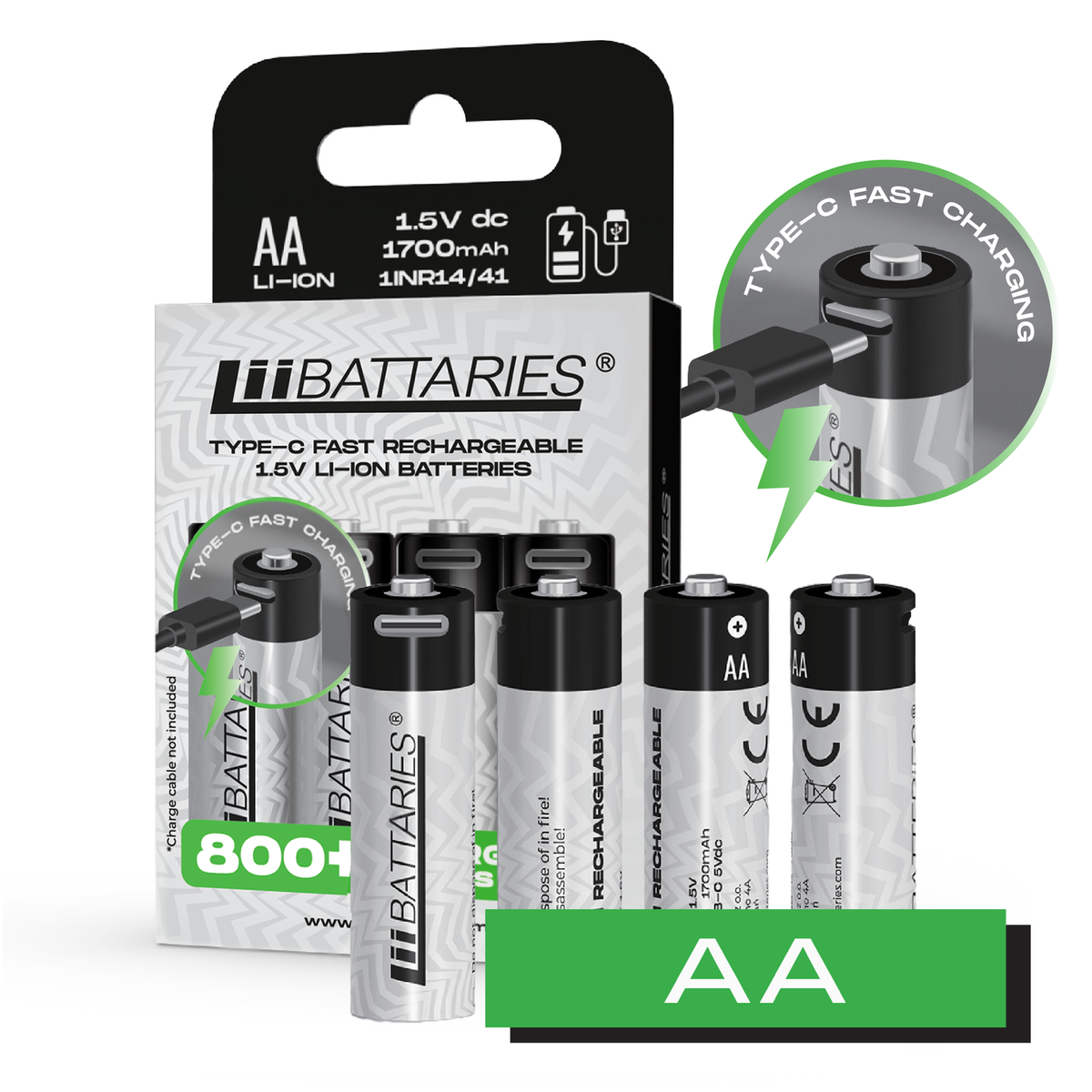 LiiBattaries mocny akumulator bateria litowo-jonowa AA 4szt. USB-C 1700mAh 1.5V