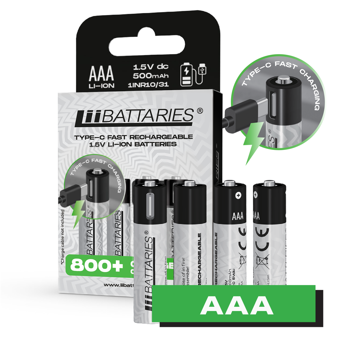 LiiBattaries mocny akumulator bateria litowo-jonowa AAA USB-C 4szt. 500mAh 1.5V