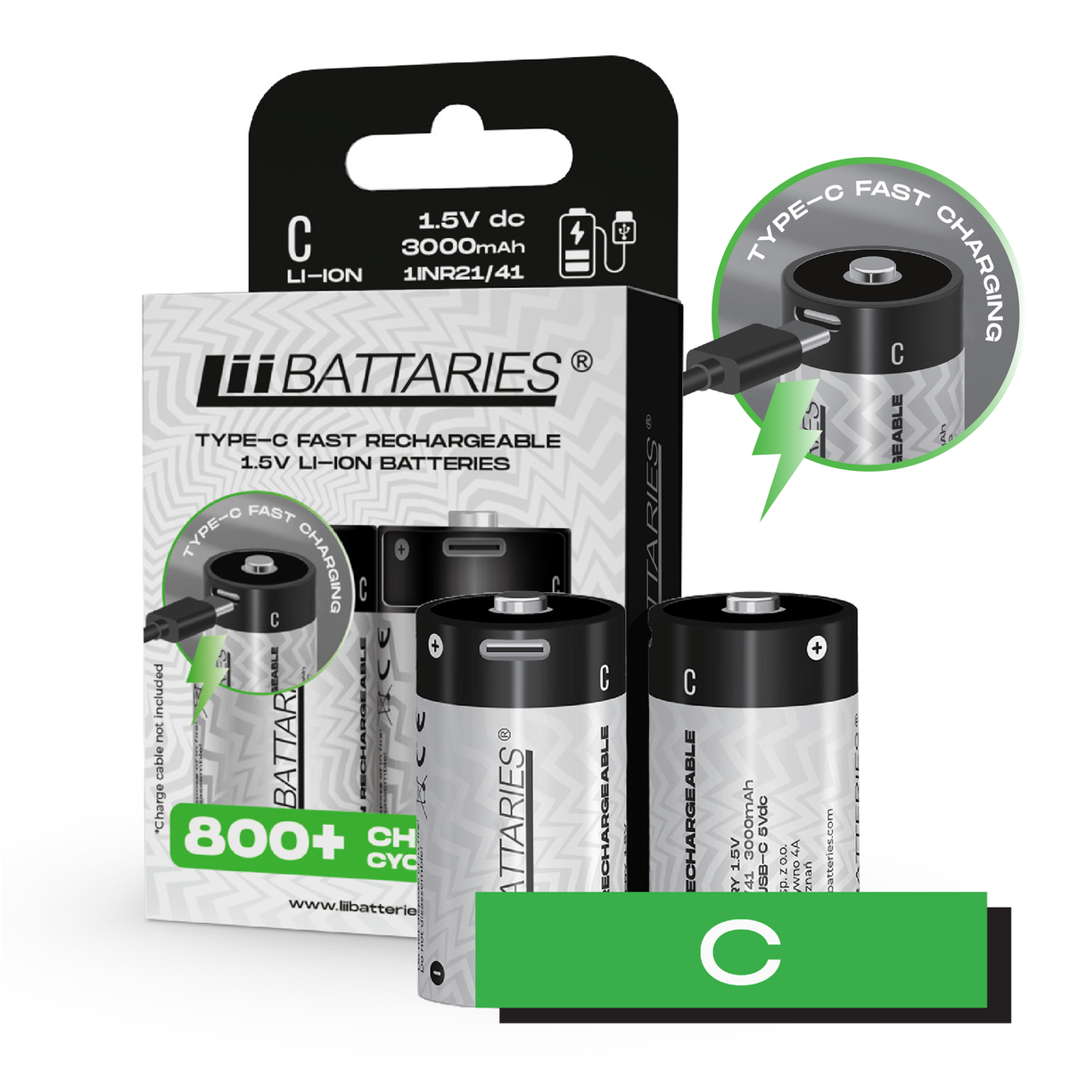 LiiBattaries mocny akumulator bateria litowo-jonowa C USB-C 2szt. 3000mAh