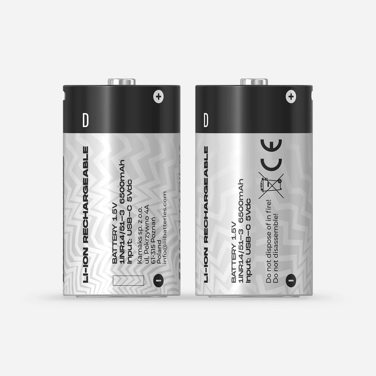 LiiBattaries mocny akumulator bateria litowo-jonowa D USB-C 2szt. 6500mAh.