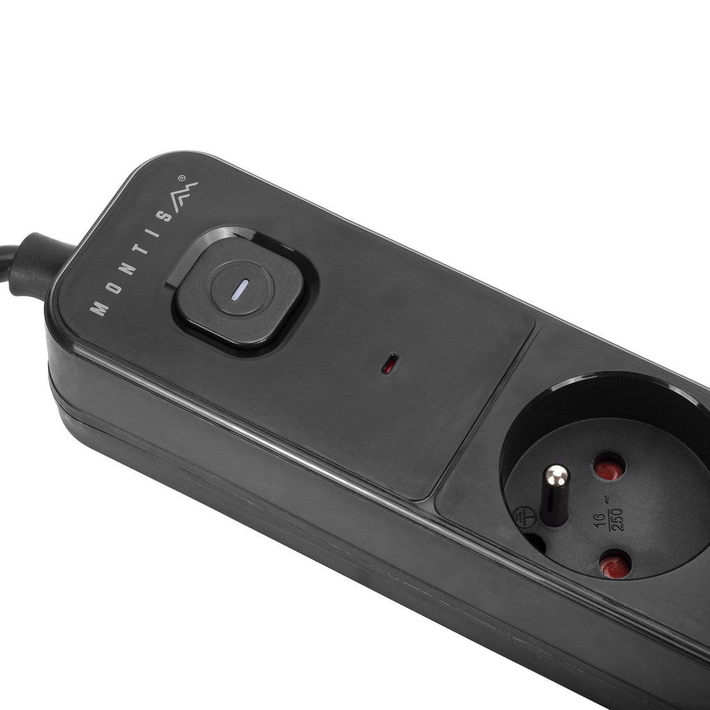Listwa przeciwprzepięciowa czarna 5-gniazdowa MONTIS 3m MT187-BK-3