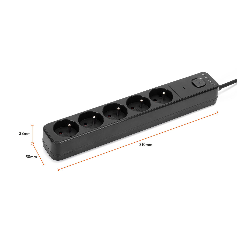 Listwa przeciwprzepięciowa czarna 5-gniazdowa MONTIS 3m MT187-BK-3