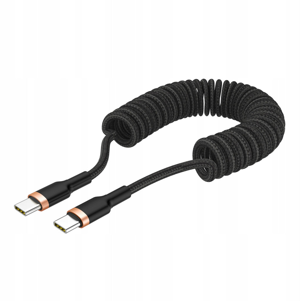 Mocny kabel przewód spiralny sprężynka USB-C USB-C oplot PD 3A 1,5M do auta