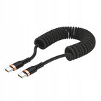 Mocny kabel przewód spiralny sprężynka USB-C USB-C oplot PD 3A 1,5M do auta