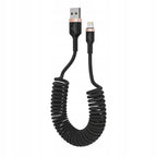 Mocny kabel przewód spiralny sprężynka USB Lightning oplot 3A 1,5M do auta