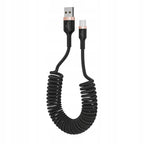 Mocny kabel przewód spiralny sprężynka USB USB-C oplot 3A 1,5M do auta IP