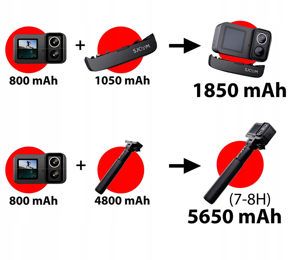 Monopod + Bateria 4800mAh selfiestick do SJCAM SJ20 handheld charging combo
