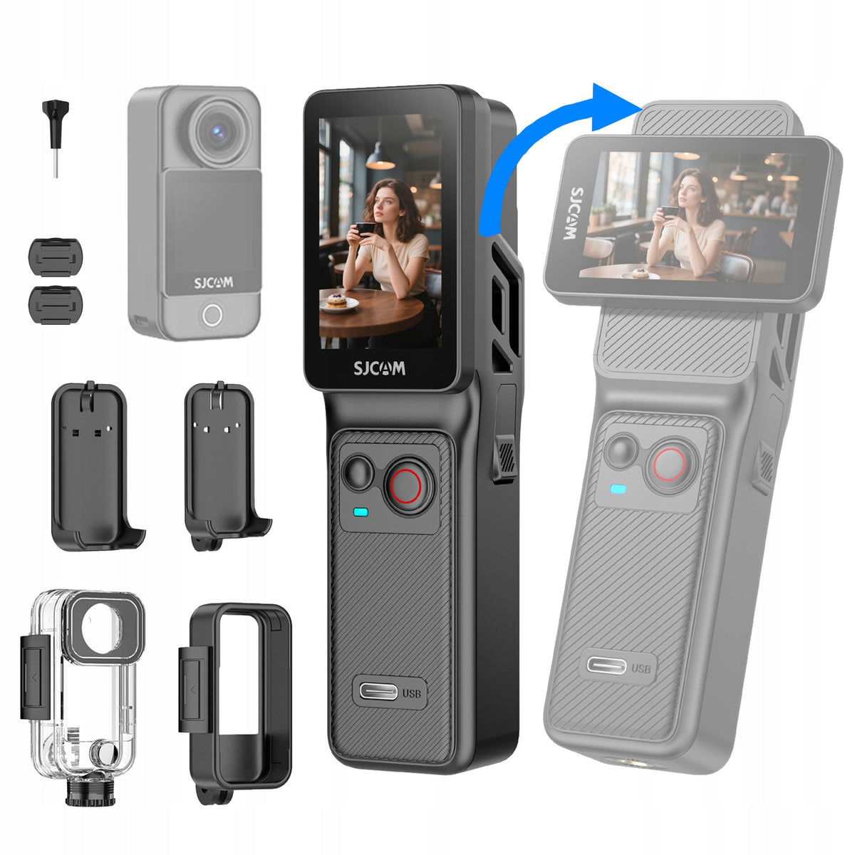 Mini Kamera Sportowa SJCAM C400 Obracany ekran zdalne sterowanie 4K WiFi 7h