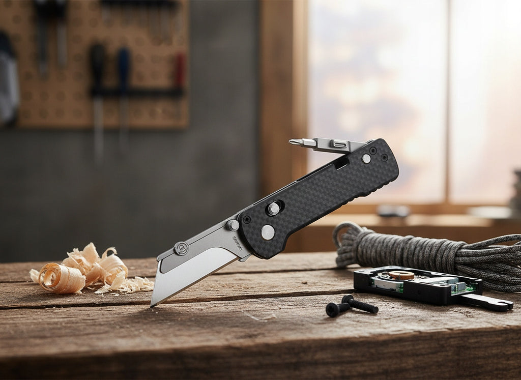 Nóż EDC Oknife z wymiennym ostrzem SK5 i śrubokrętem bit-driver G10 Carbon