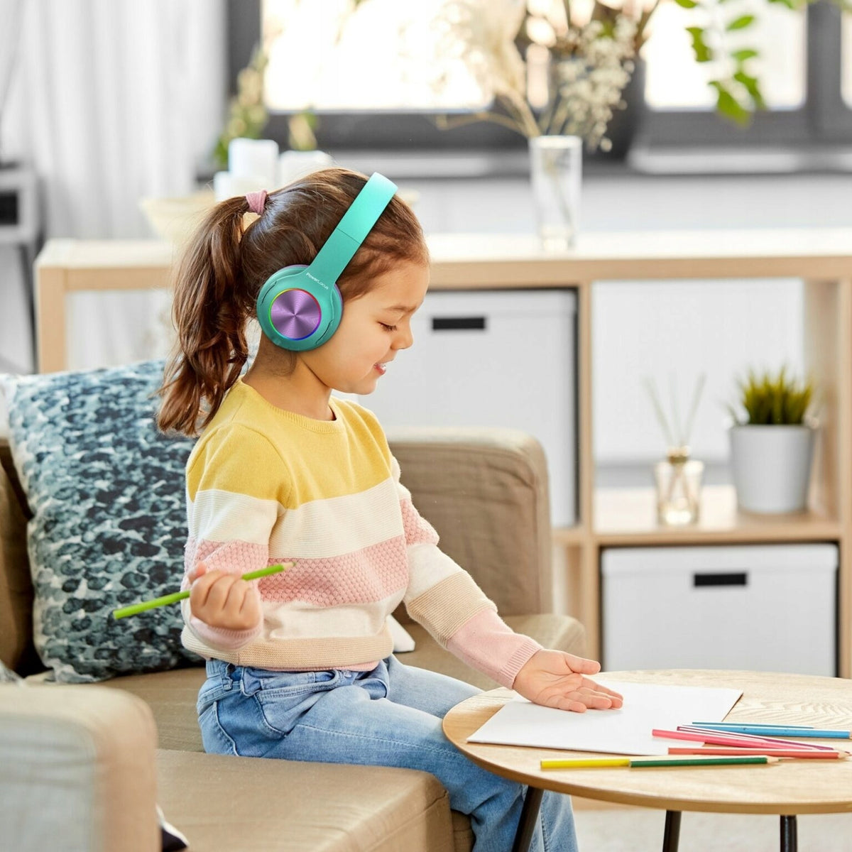 PowerLocus pled słuchawki bezprzewodowe dla dzieci nauszne Bluetooth 30h