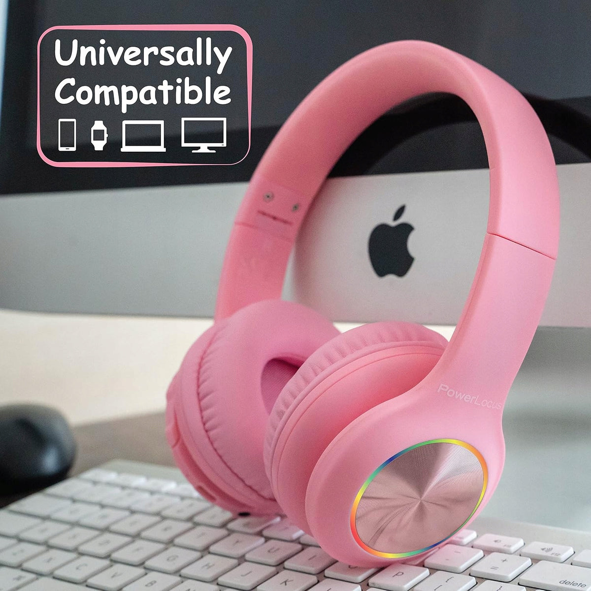 PowerLocus pled pink Bezprzewodowe Słuchawki Bluetooth dla dzieci z LED