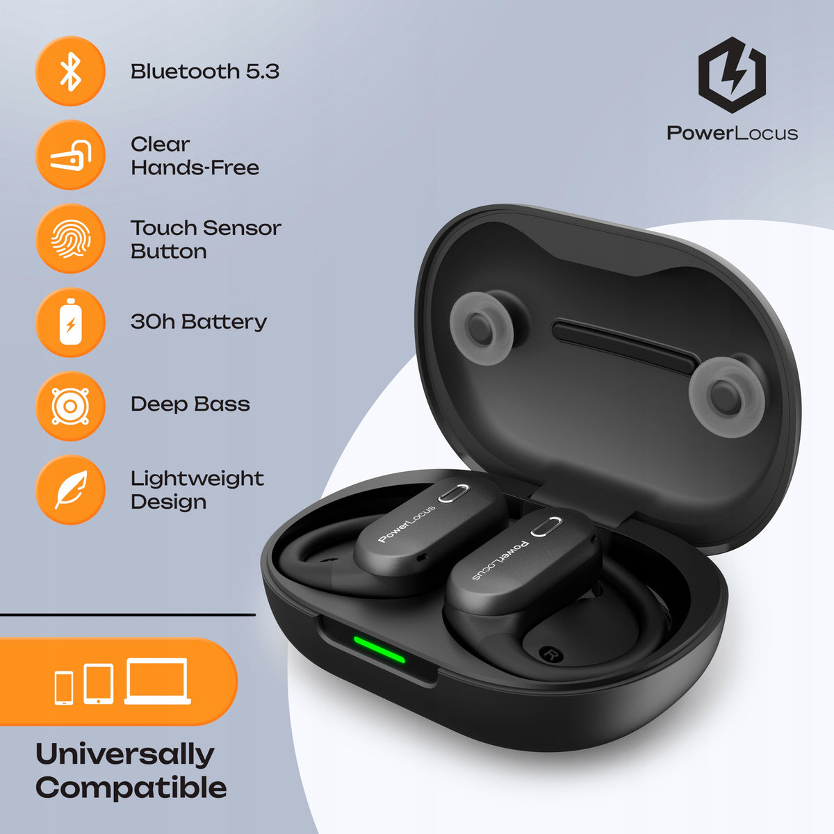 PowerLocus Słuchawki Bluetooth Otwarte Move 30h Mikfrofony AI