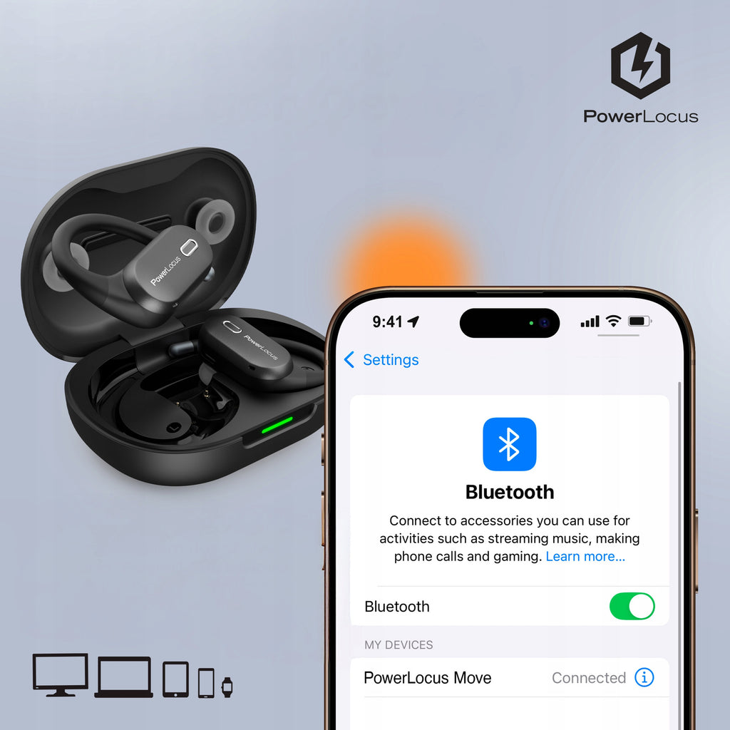 PowerLocus Słuchawki Bluetooth Otwarte Move 30h Mikfrofony AI