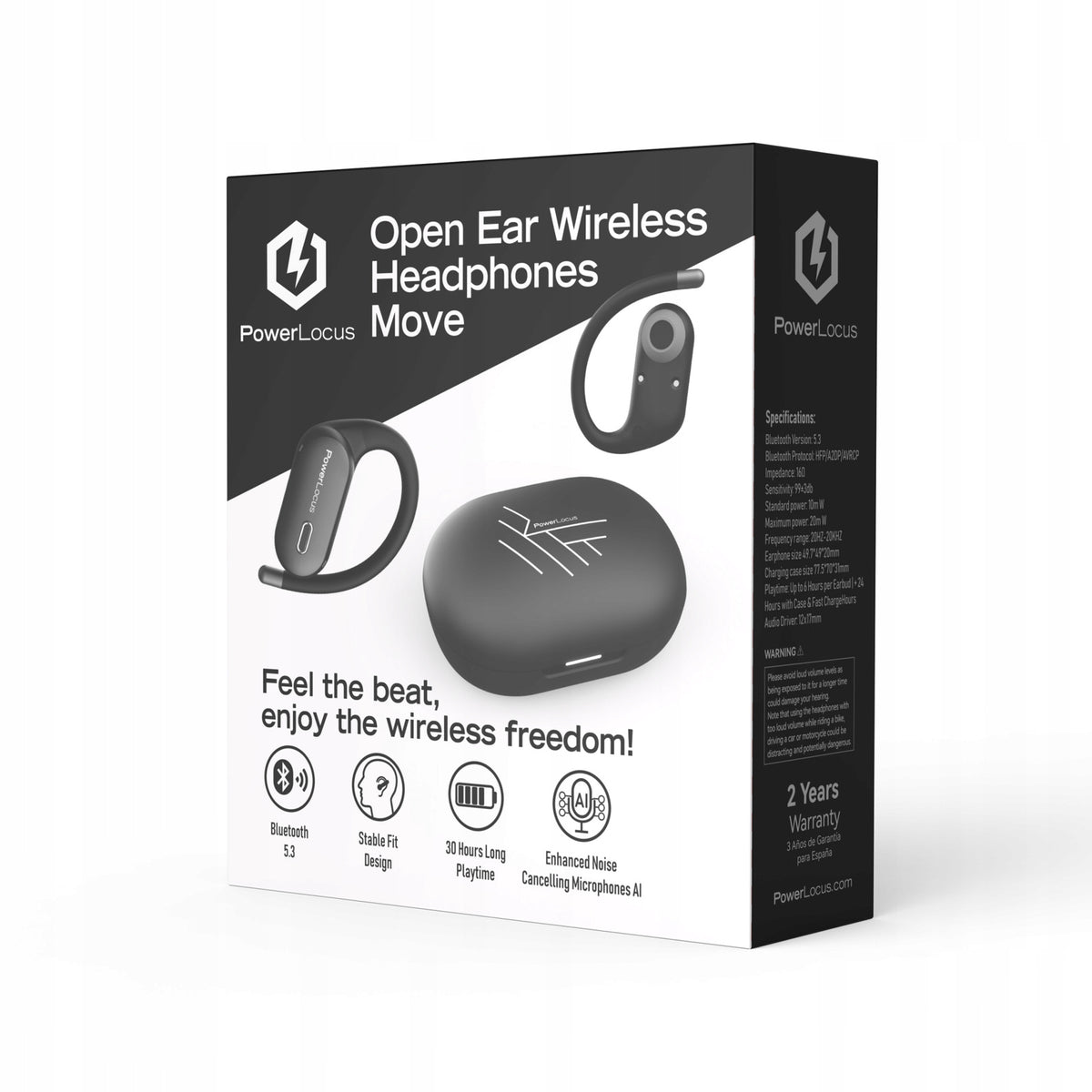 PowerLocus Słuchawki Bluetooth Otwarte Move 30h Mikfrofony AI