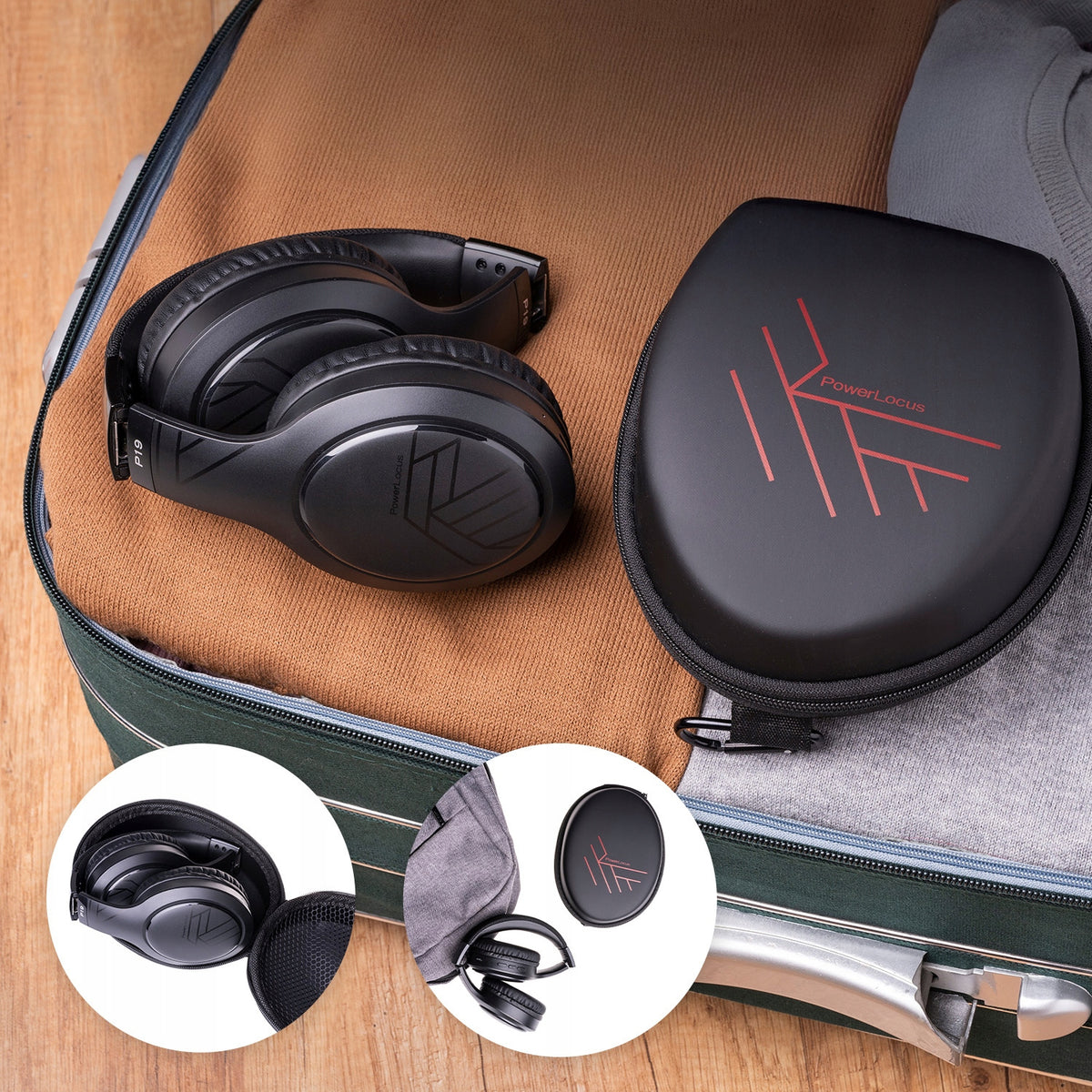 PowerLocus Słuchawki Bluetooth P19 4 tryby eq 60 godzin składane z etui