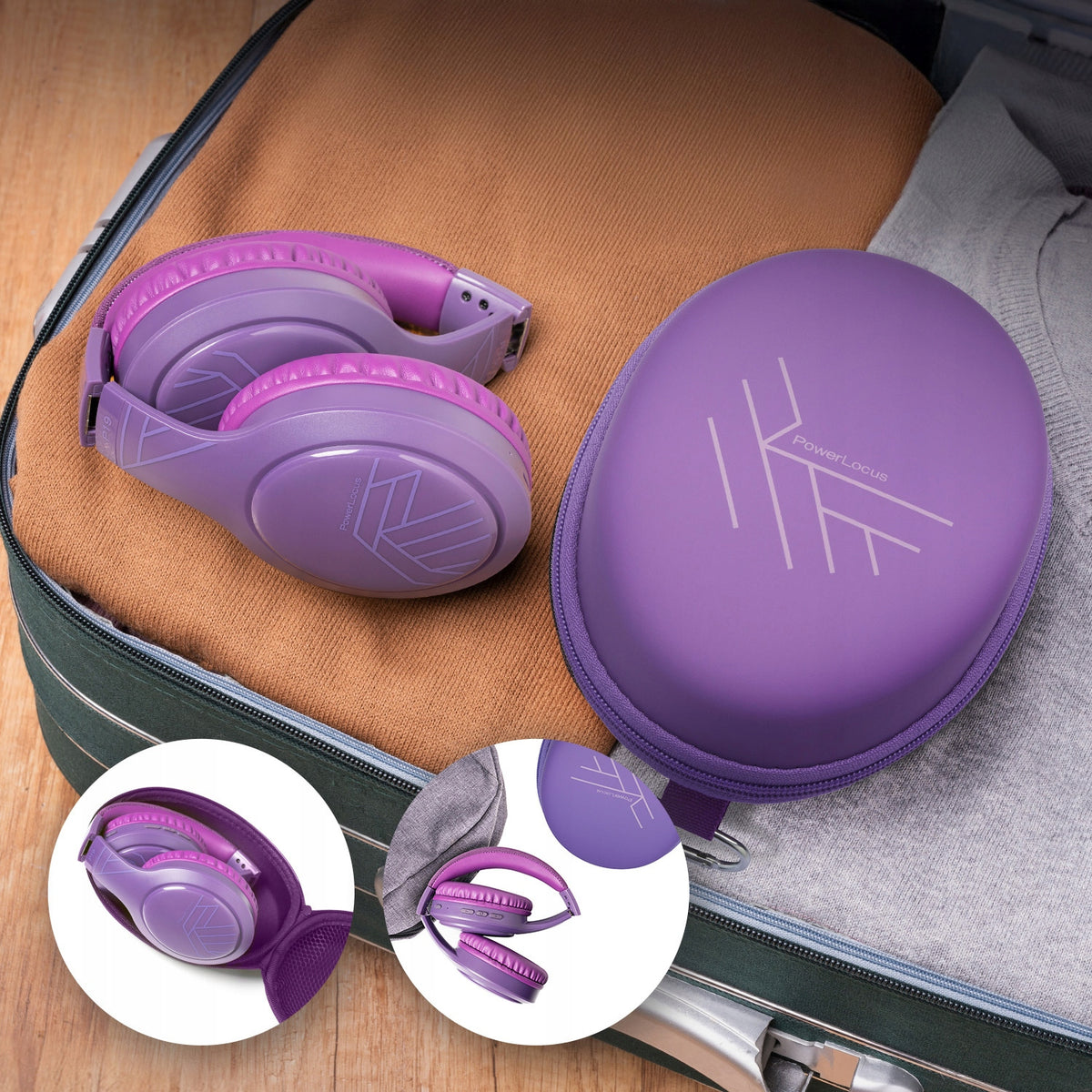 PowerLocus Słuchawki Bluetooth P19 4 tryby eq 60 godzin składane z etui