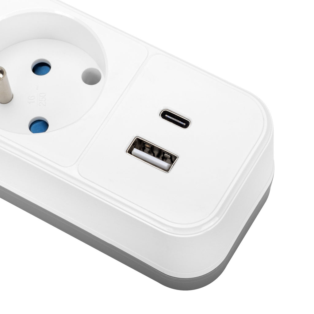 Przedłużacz elektryczny biało-szary 3-gniazdowy z USB MONTIS 1,5m MT185-WG-1,5