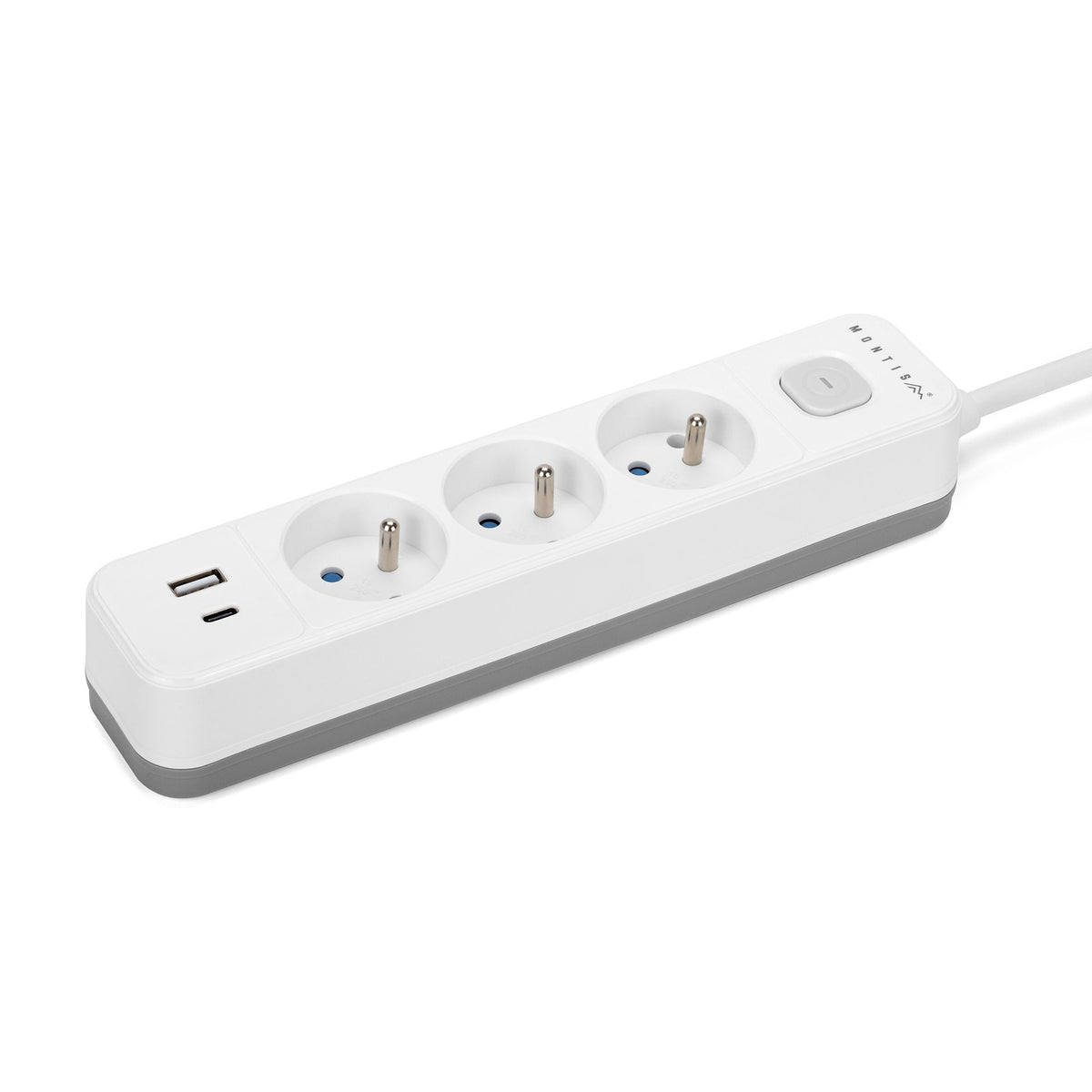 Przedłużacz elektryczny biało-szary 3-gniazdowy z USB MONTIS 3m MT185-WG-3
