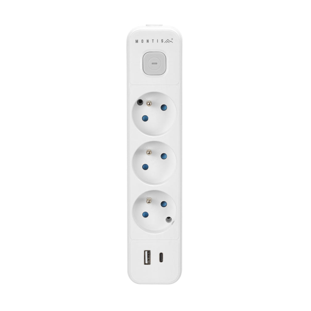 Przedłużacz elektryczny biało-szary 3-gniazdowy z USB MONTIS 3m MT185-WG-3