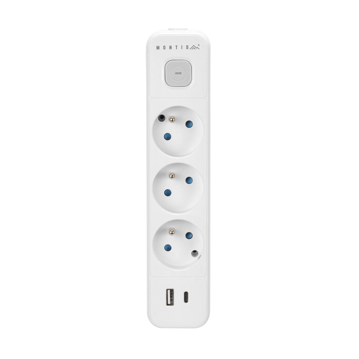 Przedłużacz elektryczny biało-szary 3-gniazdowy z USB MONTIS 3m MT185-WG-3