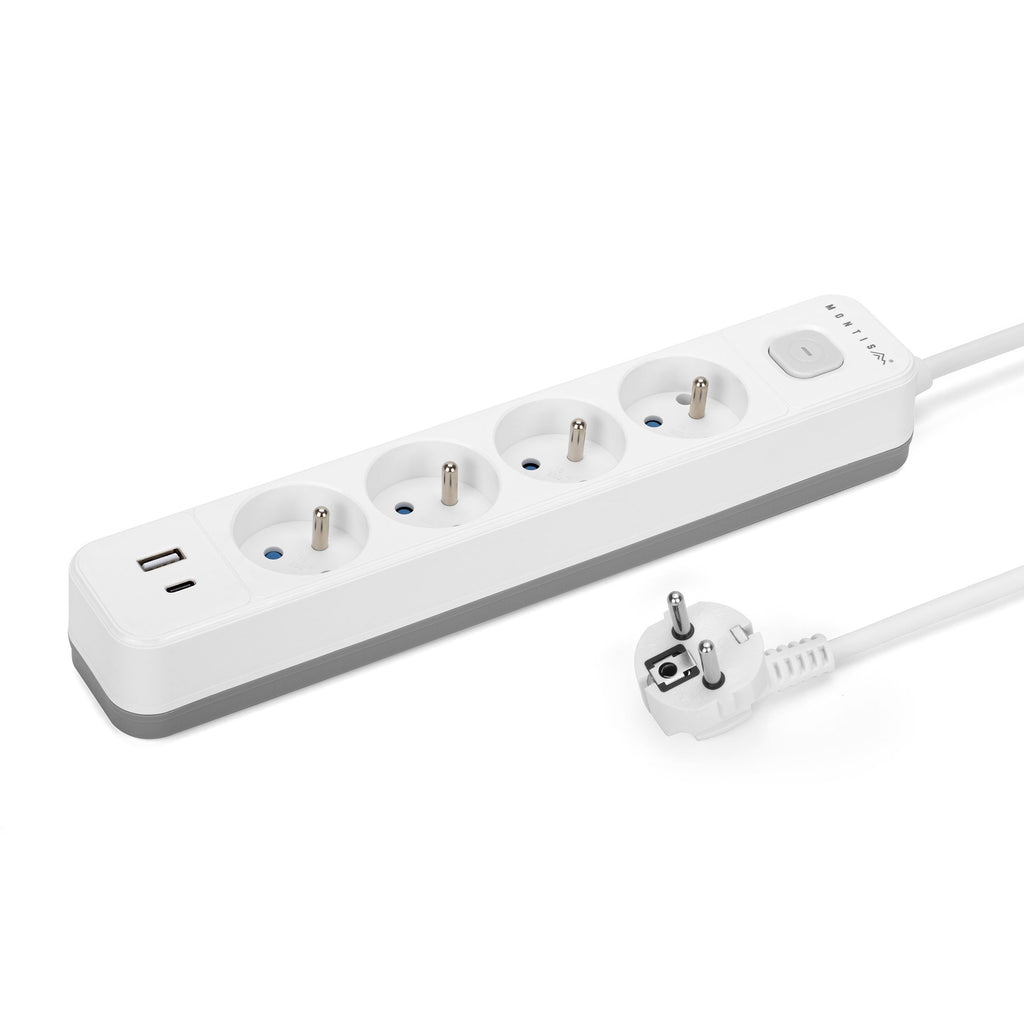 Przedłużacz elektryczny biało-szary 4-gniazdowy z USB MONTIS 5m MT186-WG-5