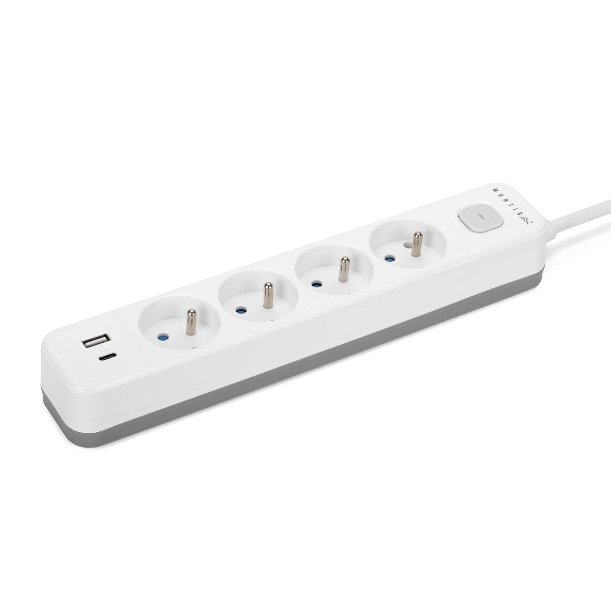 Przedłużacz elektryczny biało-szary 4-gniazdowy z USB MONTIS 5m MT186-WG-5