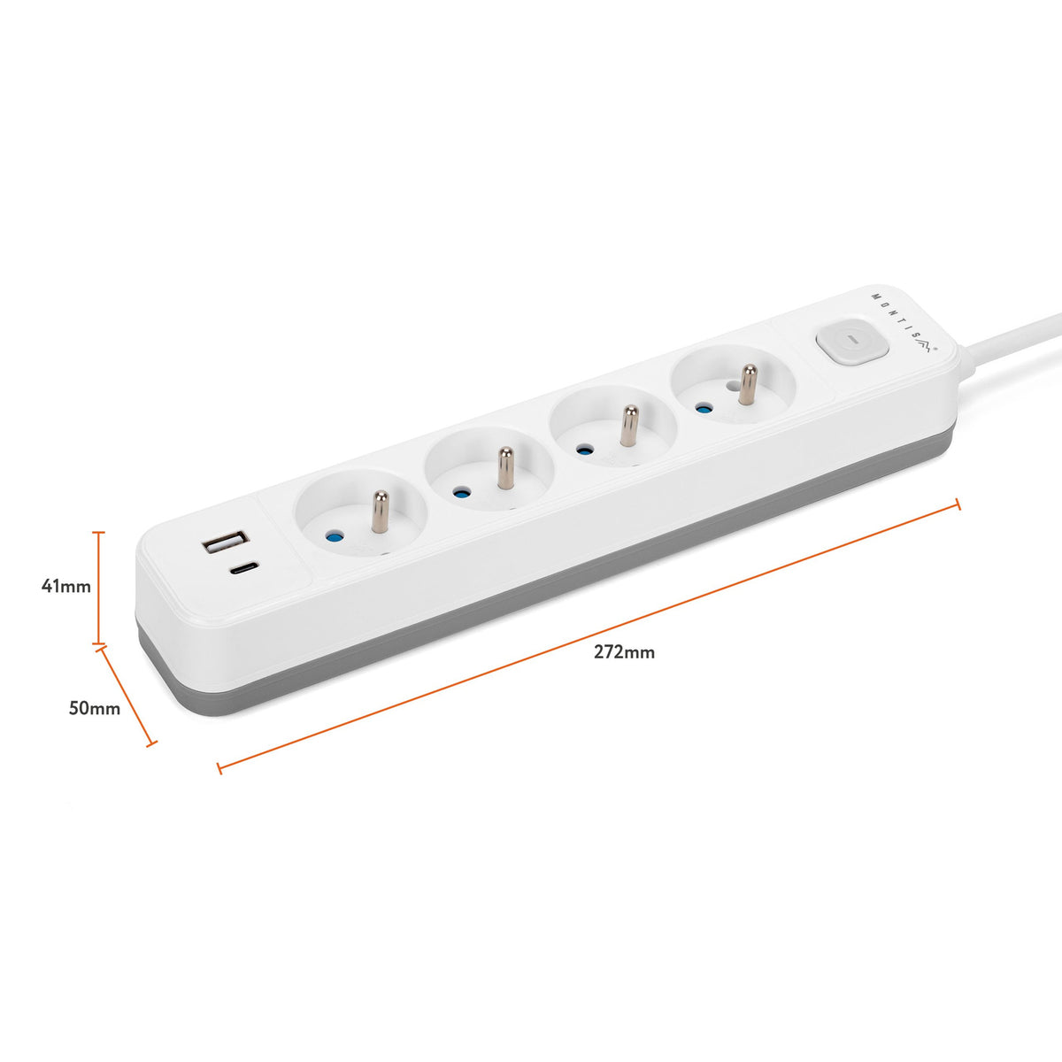 Przedłużacz elektryczny biało-szary 4-gniazdowy z USB MONTIS 5m MT186-WG-5