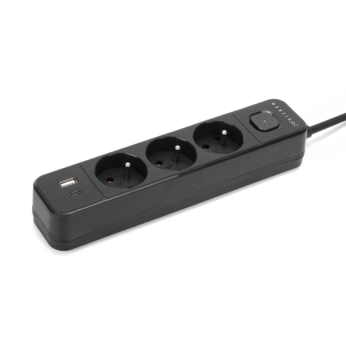 Przedłużacz elektryczny czarny 3-gniazdowy z USB MONTIS 1,5m MT185-BK-1,5