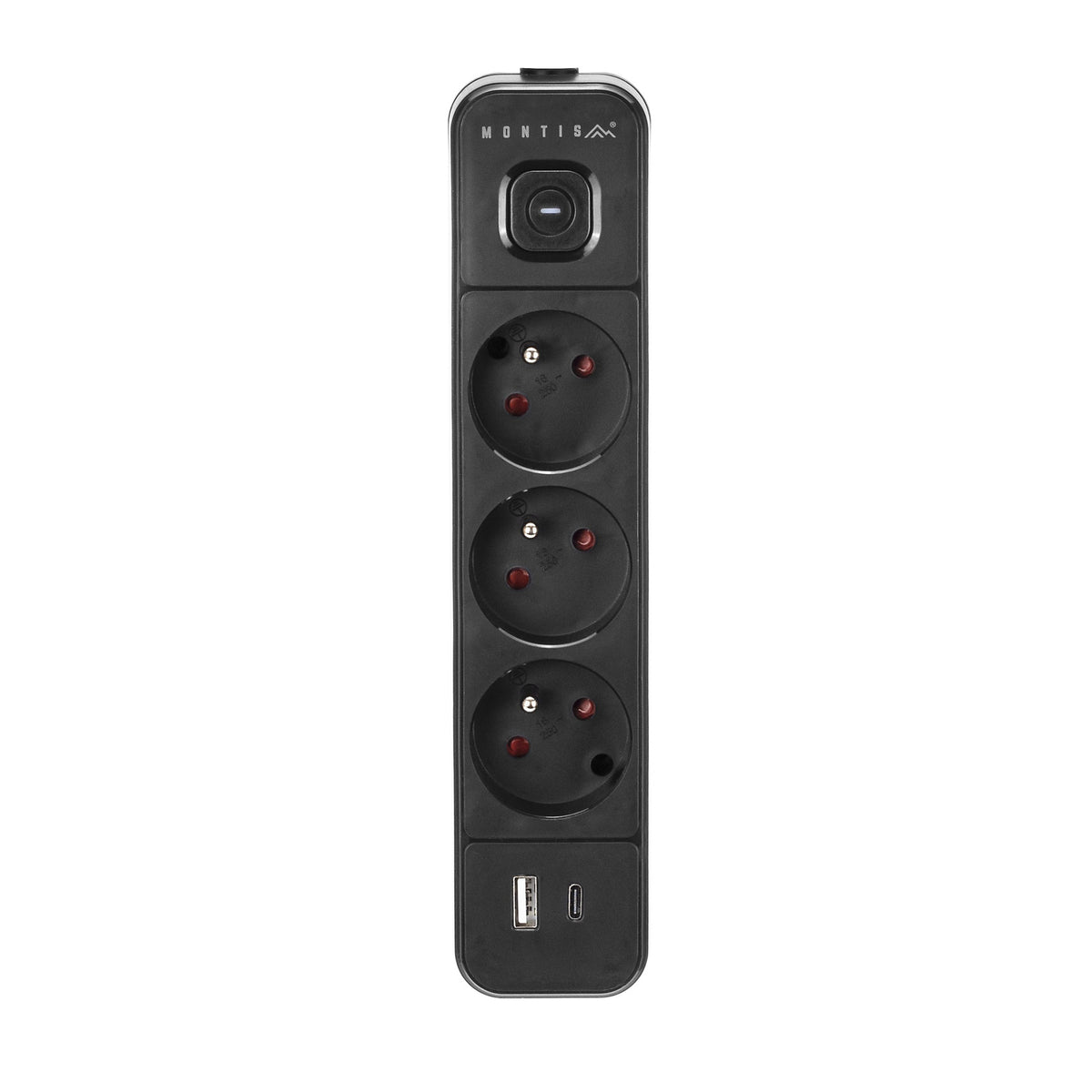 Przedłużacz elektryczny czarny 3-gniazdowy z USB MONTIS 1,5m MT185-BK-1,5
